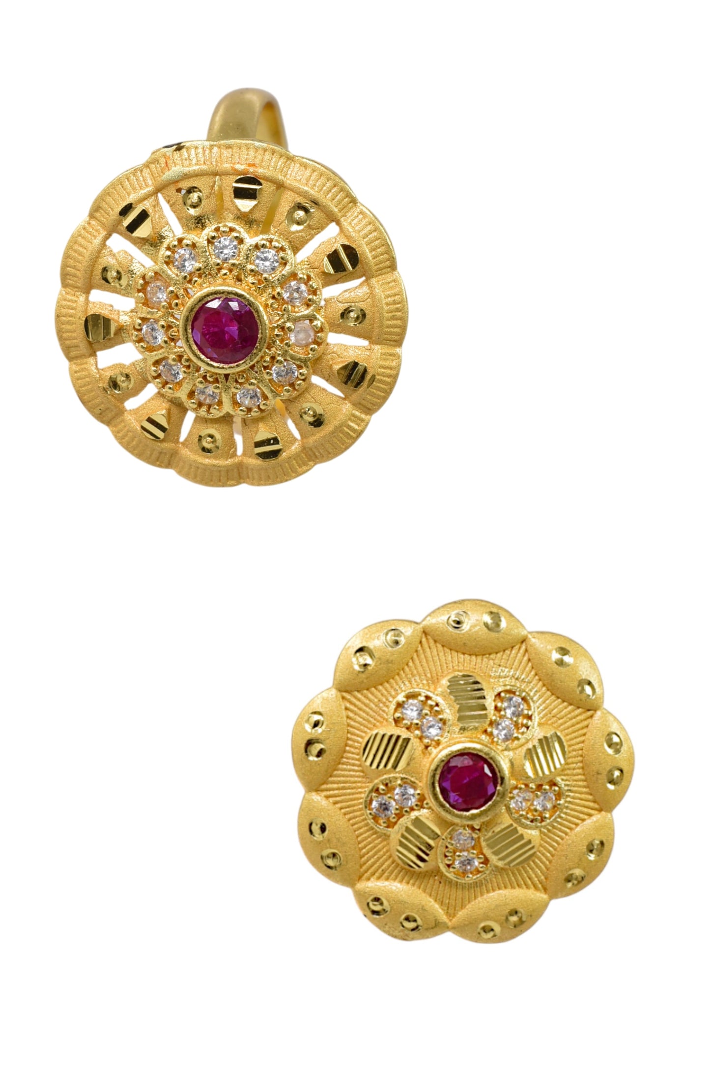 Combo set of 2-Designer Floral AD Ring with Ruby Center – Adjustable Fit