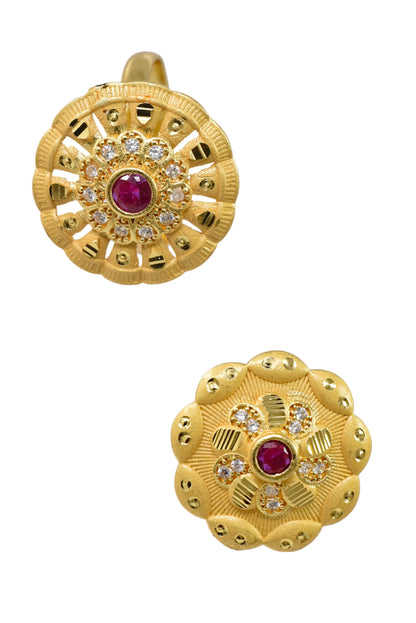 Combo set of 2-Designer Floral AD Ring with Ruby Center – Adjustable Fit