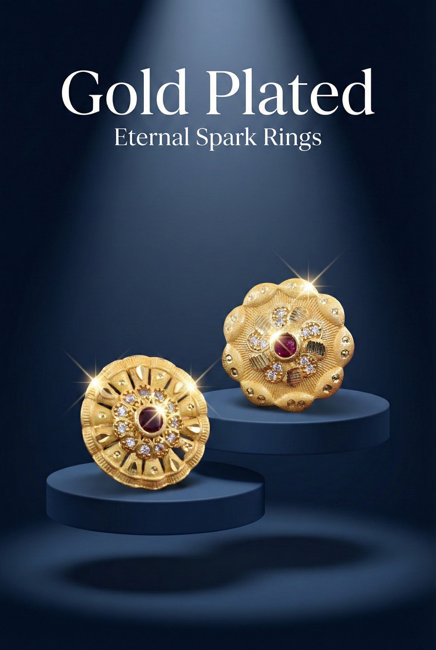 Combo set of 2-Designer Floral AD Ring with Ruby Center – Adjustable Fit