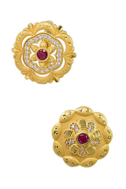 Combo set of 2-Royal Gold Plated Adjustable Ring with Ruby & American Diamonds