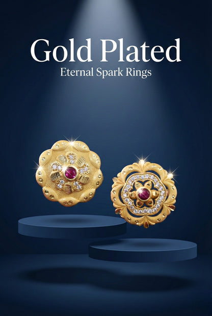 Combo set of 2-Royal Gold Plated Adjustable Ring with Ruby & American Diamonds