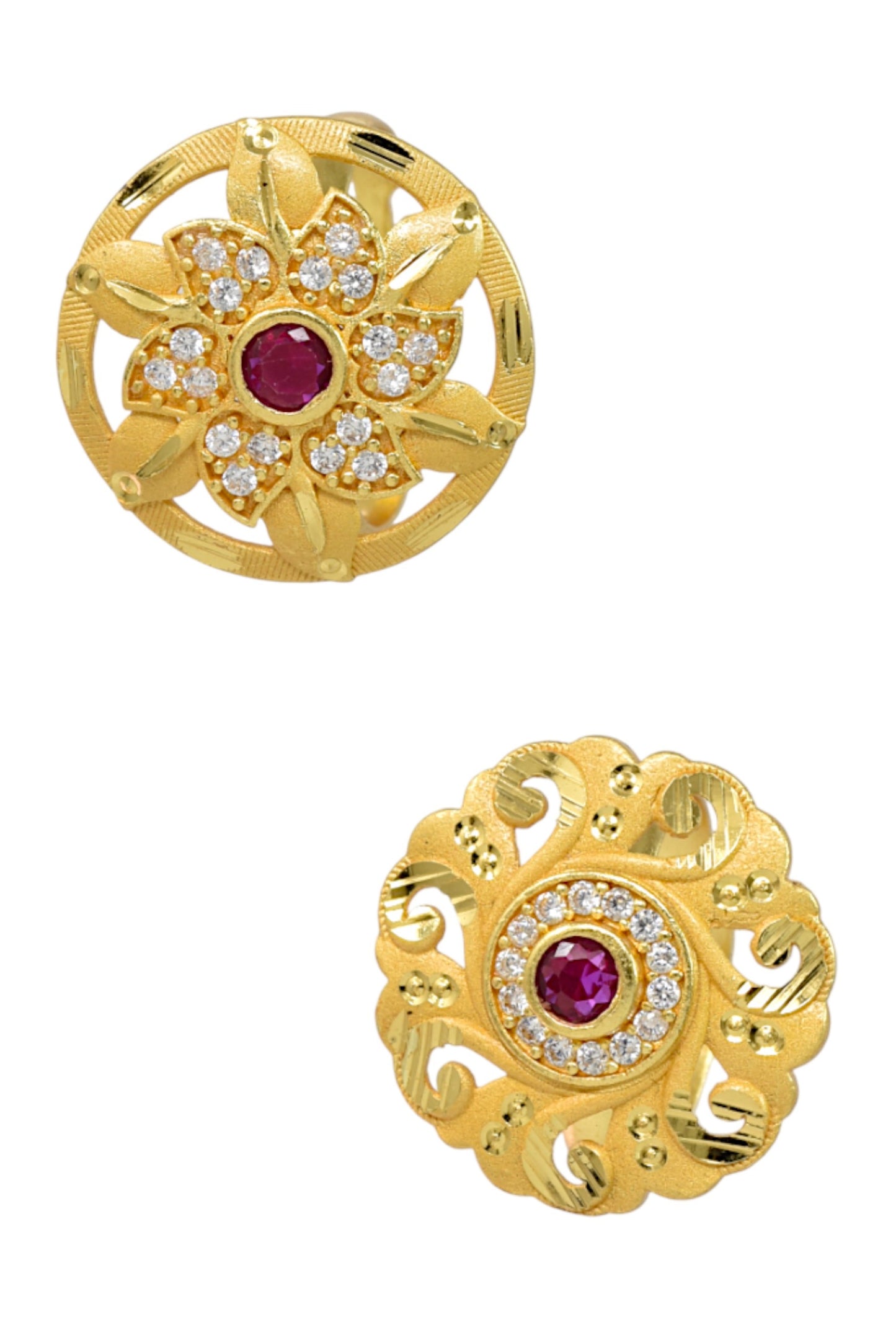 Combo set of 2-Royal Gold Plated Adjustable Ring with Ruby & American Diamonds