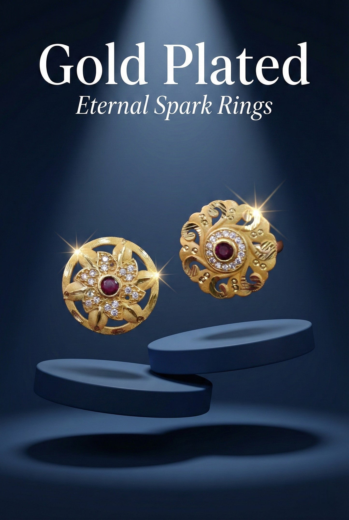 Combo set of 2-Royal Gold Plated Adjustable Ring with Ruby & American Diamonds