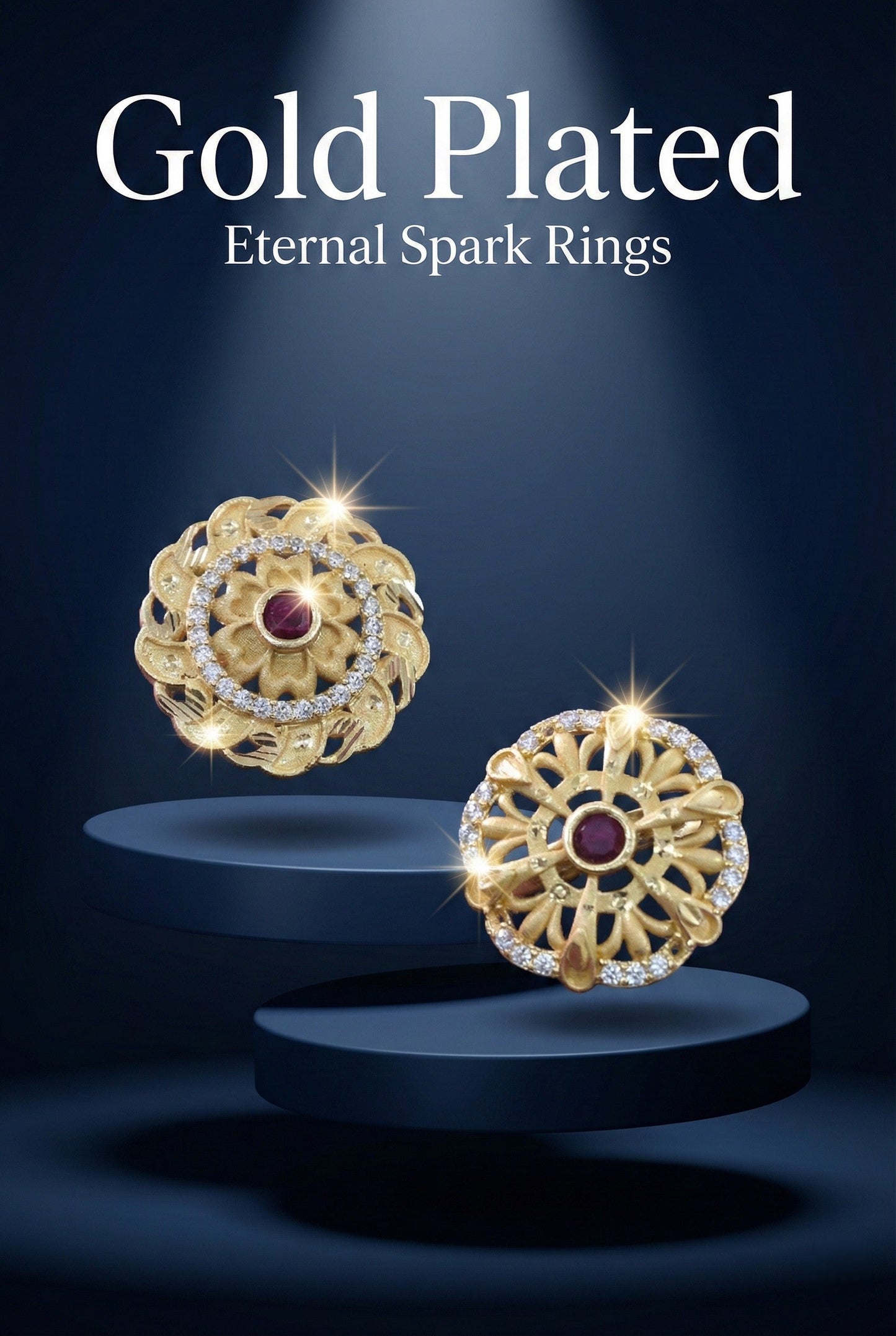 Combo set of 2-Elegant Floral AD Studded Adjustable Ring for Women