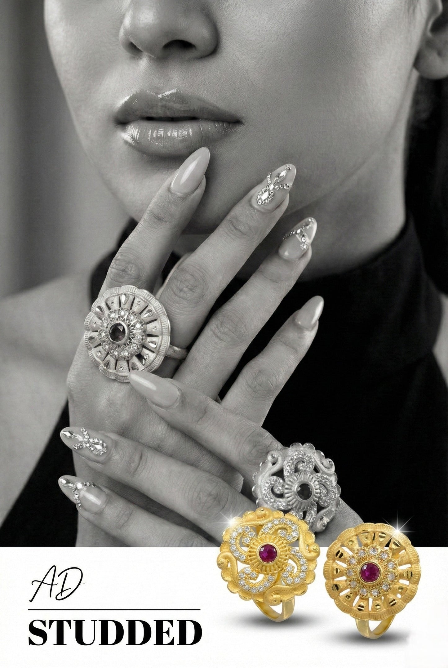 Combo set of 2-Luxury Flower Design Gold Plated AD Ring – Adjustable