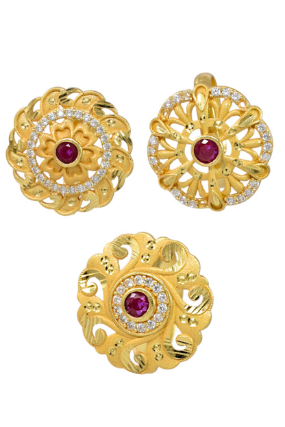 Combo set of 3-Vintage Style Floral Gold Plated Adjustable AD Ring