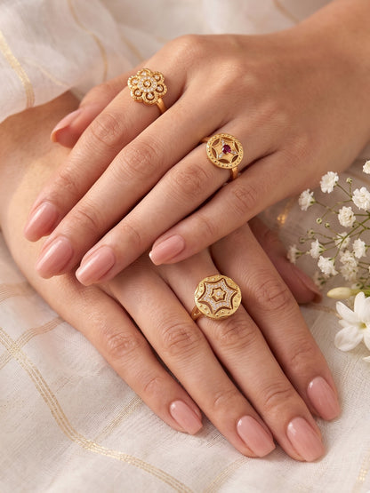 Gold Plated Adjustable Combo of 3 Rings for Women