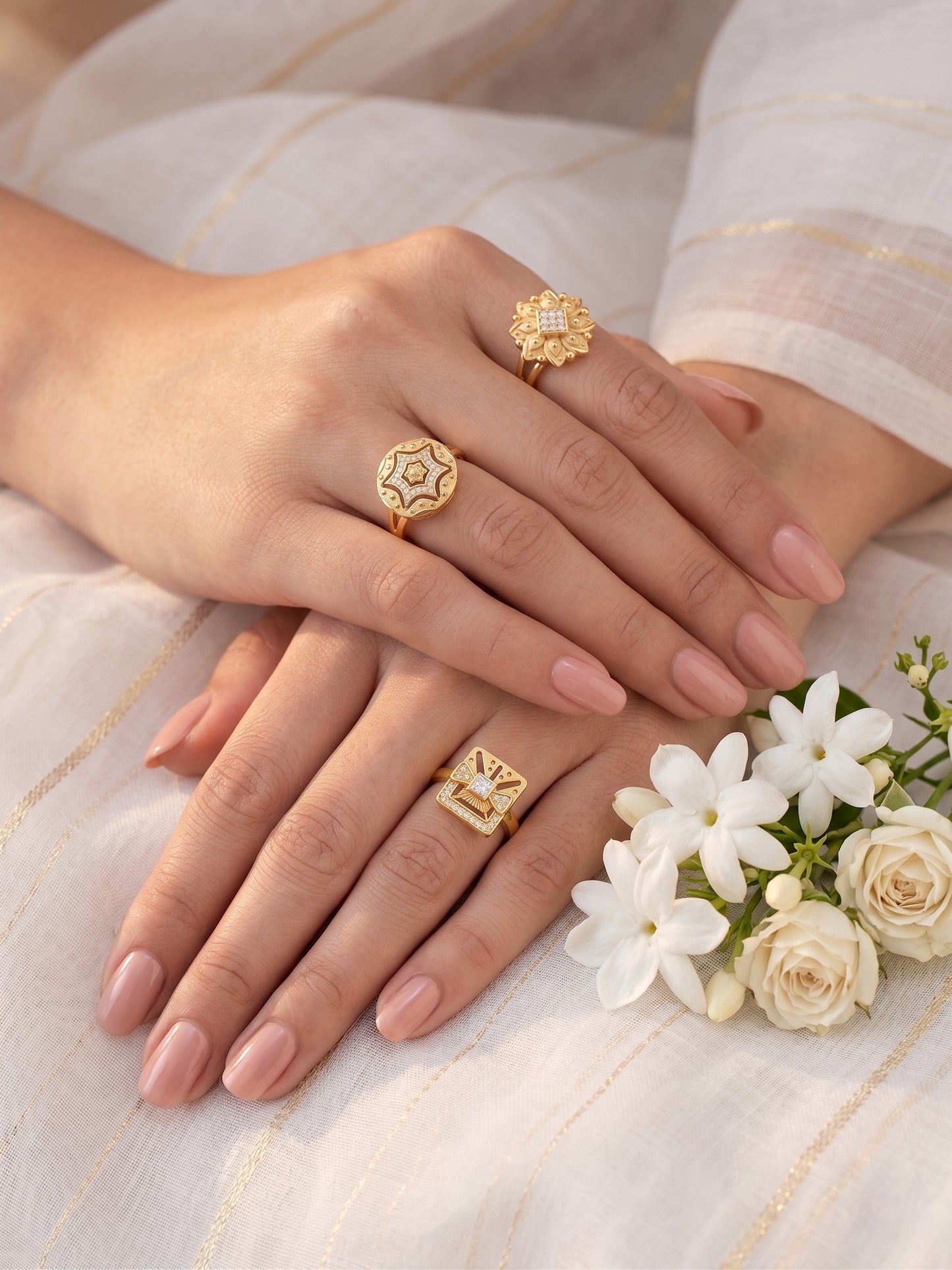 Gold Plated Adjustable Combo of 3 Rings for Women