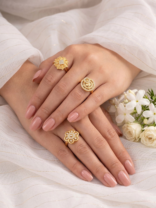 Gold Plated Adjustable Combo of 3 Rings for Women