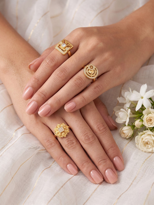 Gold Plated Adjustable Combo of 3 Rings for Women
