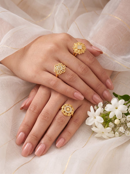 Gold Plated Adjustable Combo of 3 Rings for Women