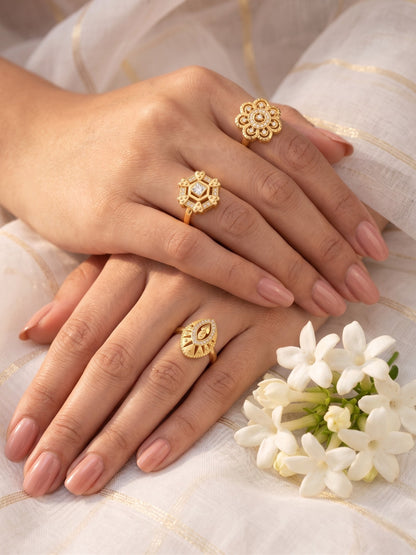 Gold Plated Adjustable Combo of 3 Rings for Women