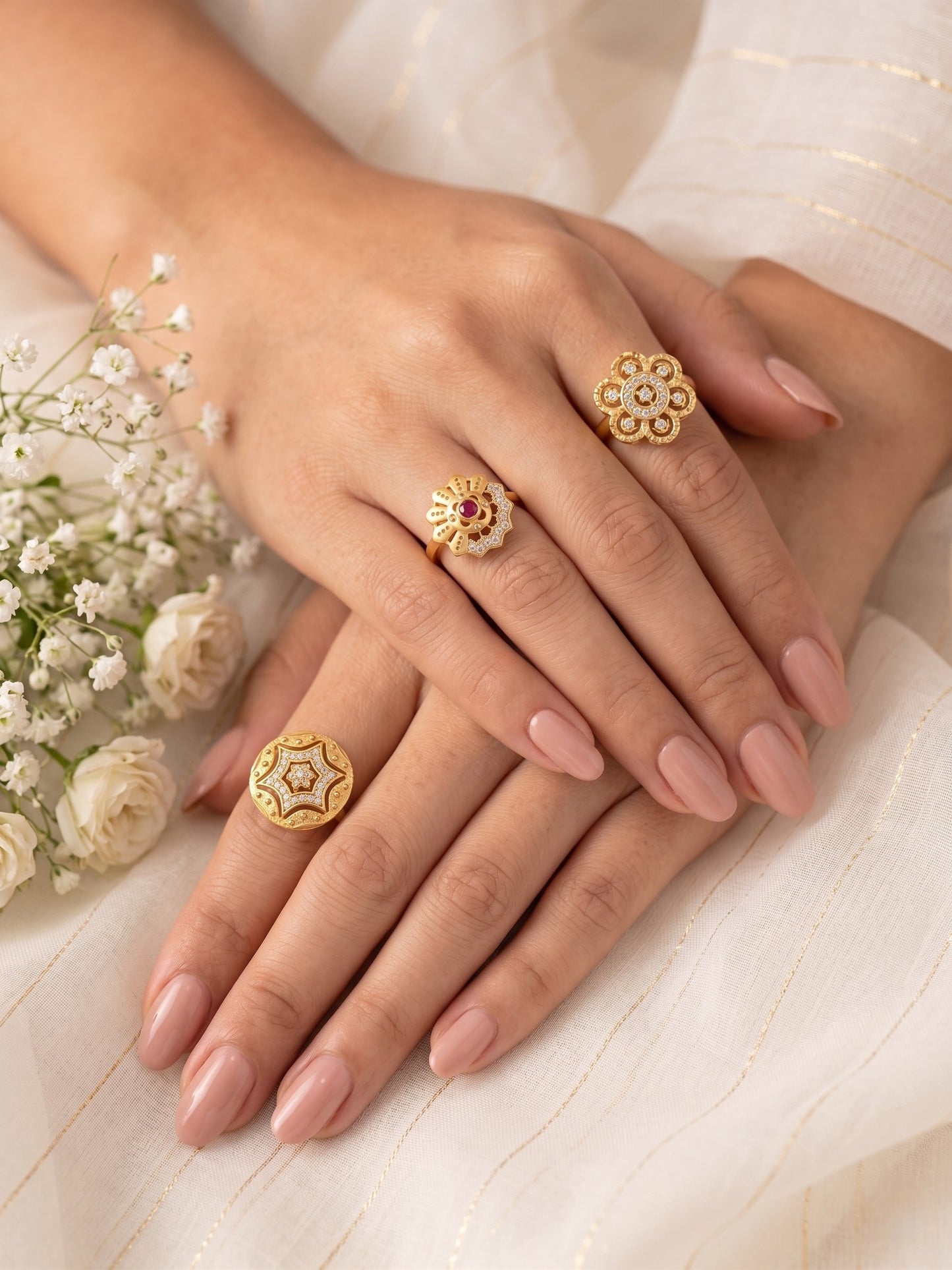 Gold Plated Adjustable Combo of 3 Rings for Women