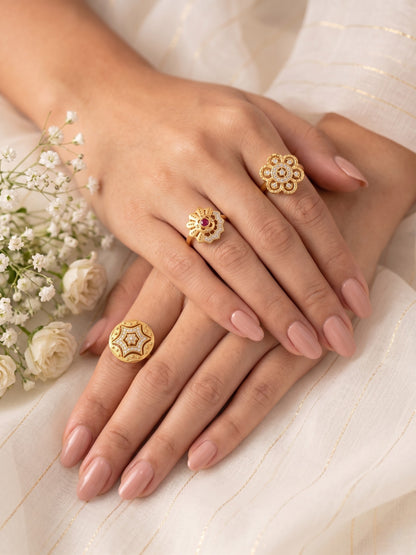 Gold Plated Adjustable Combo of 3 Rings for Women