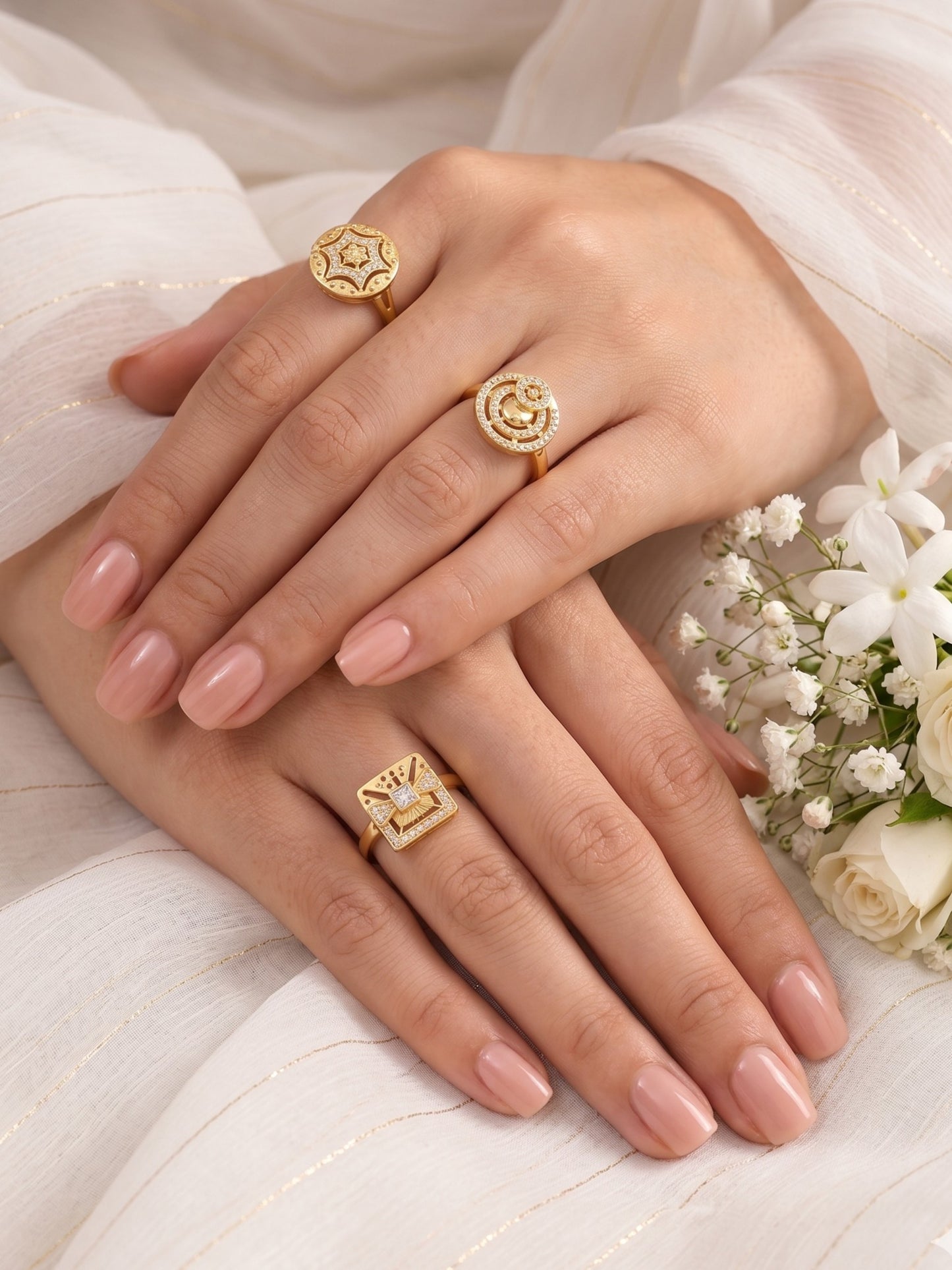 Gold Plated Adjustable Combo of 3 Rings for Women