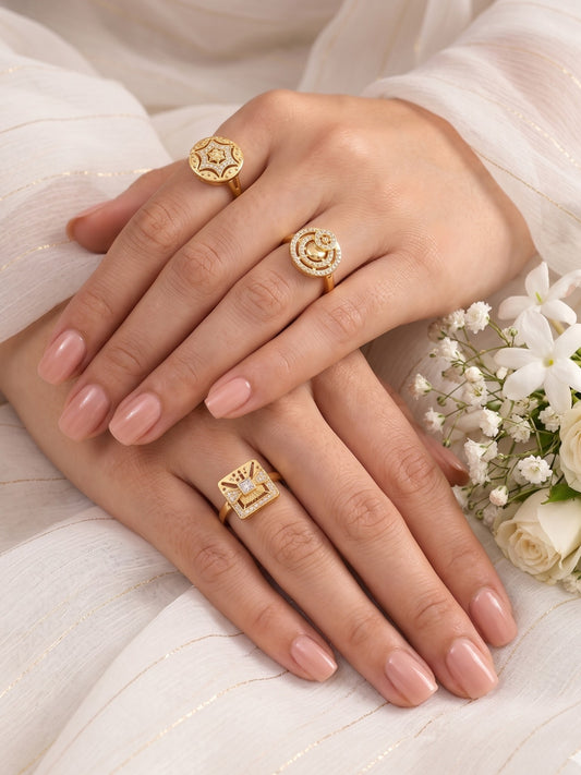 Gold Plated Adjustable Combo of 3 Rings for Women