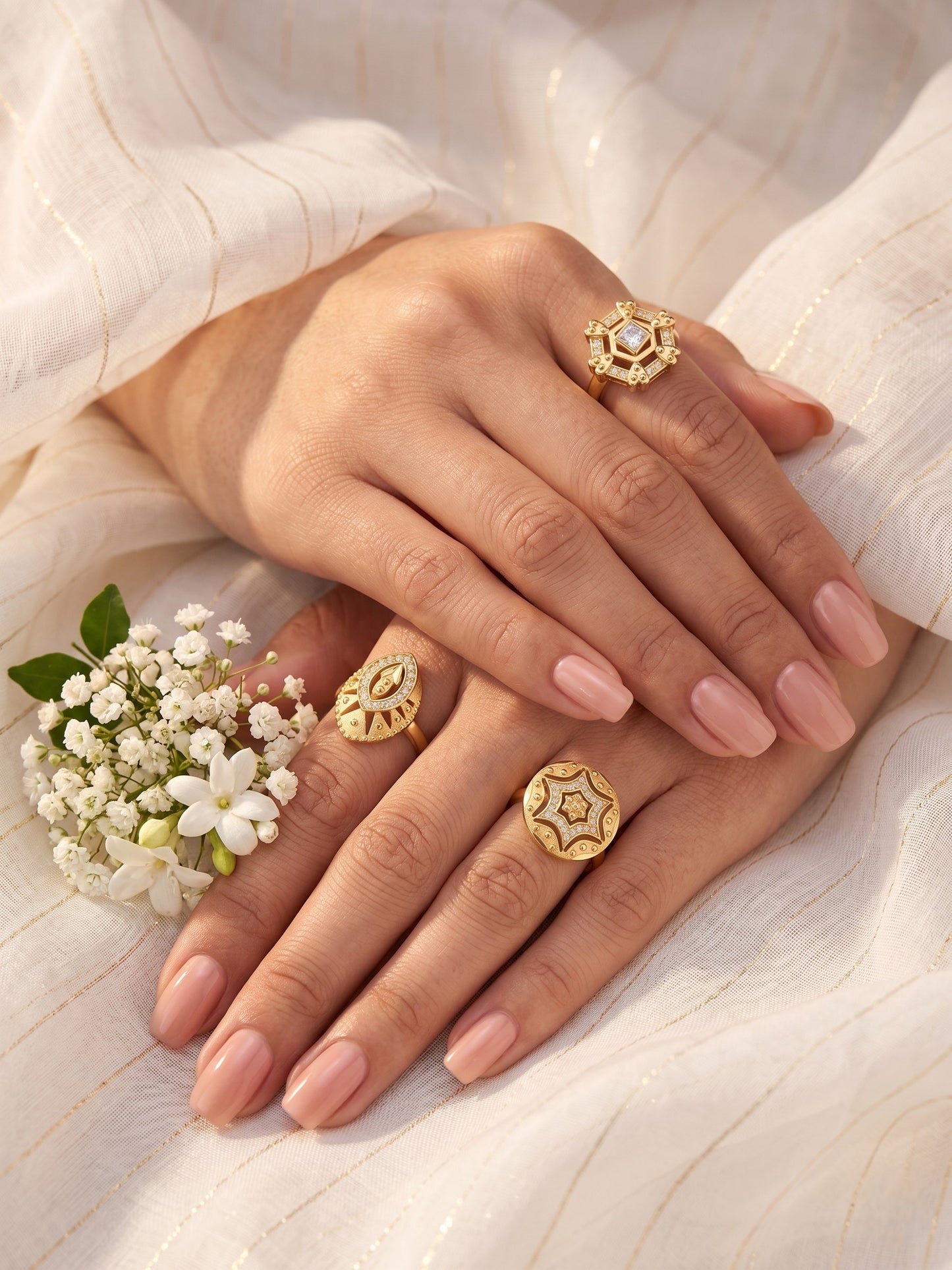 Gold Plated Adjustable Combo of 3 Rings for Women