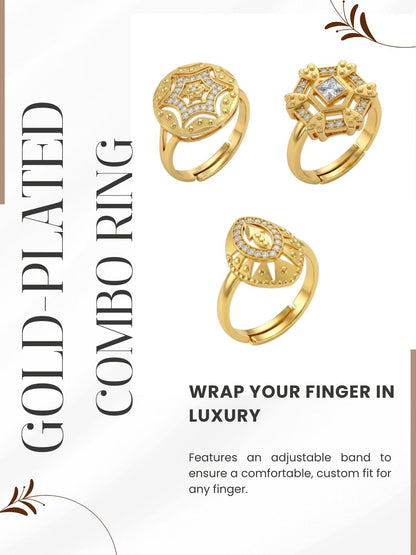 Gold Plated Adjustable Combo of 3 Rings for Women