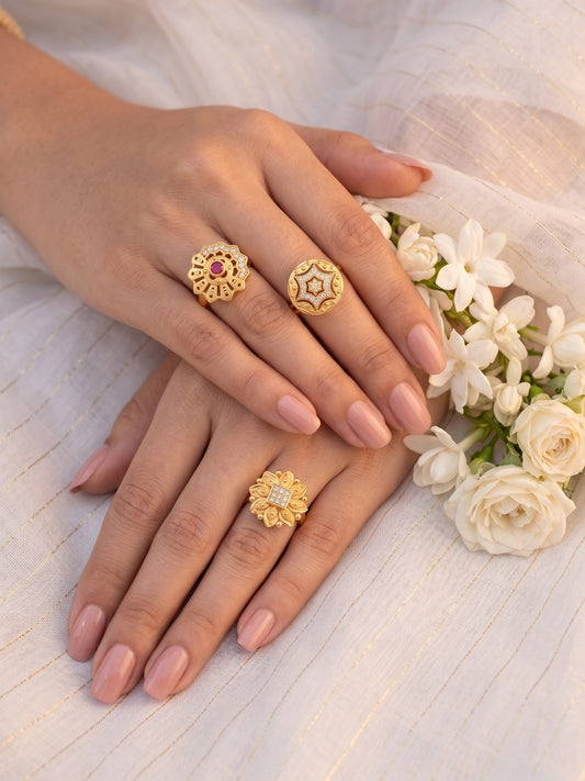 Gold Plated Adjustable Combo of 3 Rings for Women