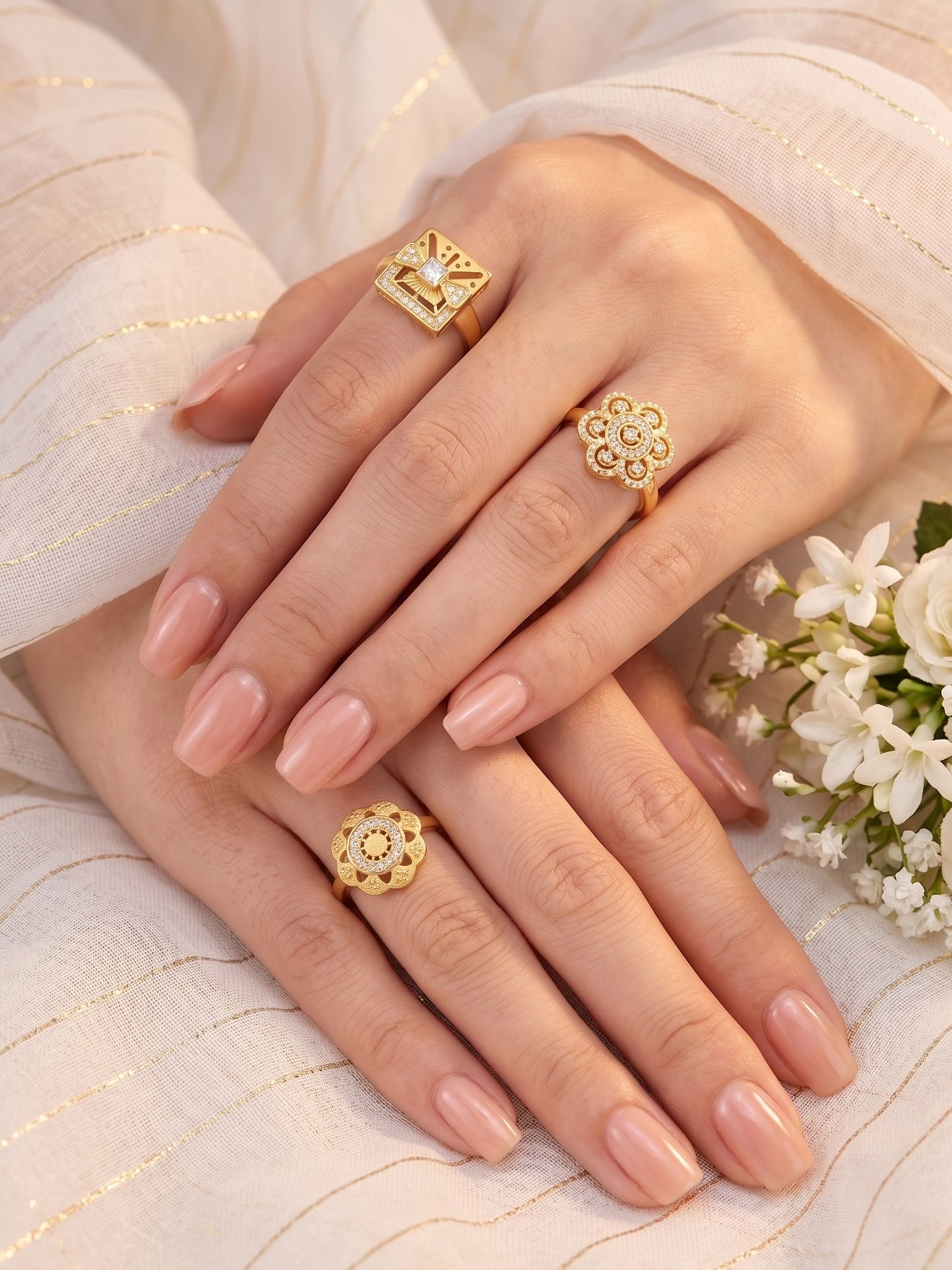 Gold Plated Adjustable Combo of 3 Rings for Women