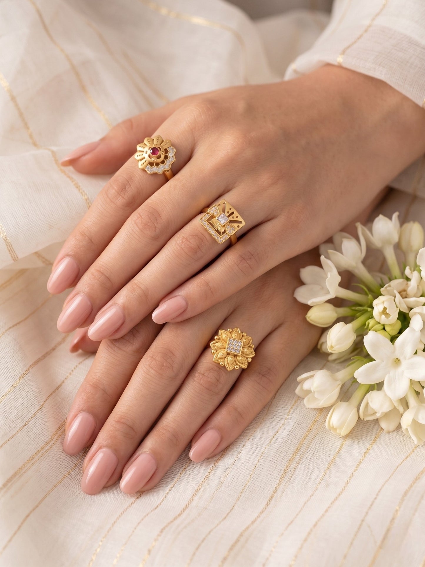 Gold Plated Adjustable Combo of 3 Rings for Women