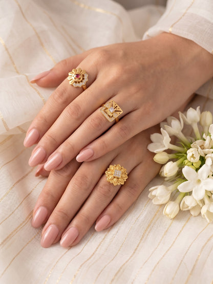 Gold Plated Adjustable Combo of 3 Rings for Women