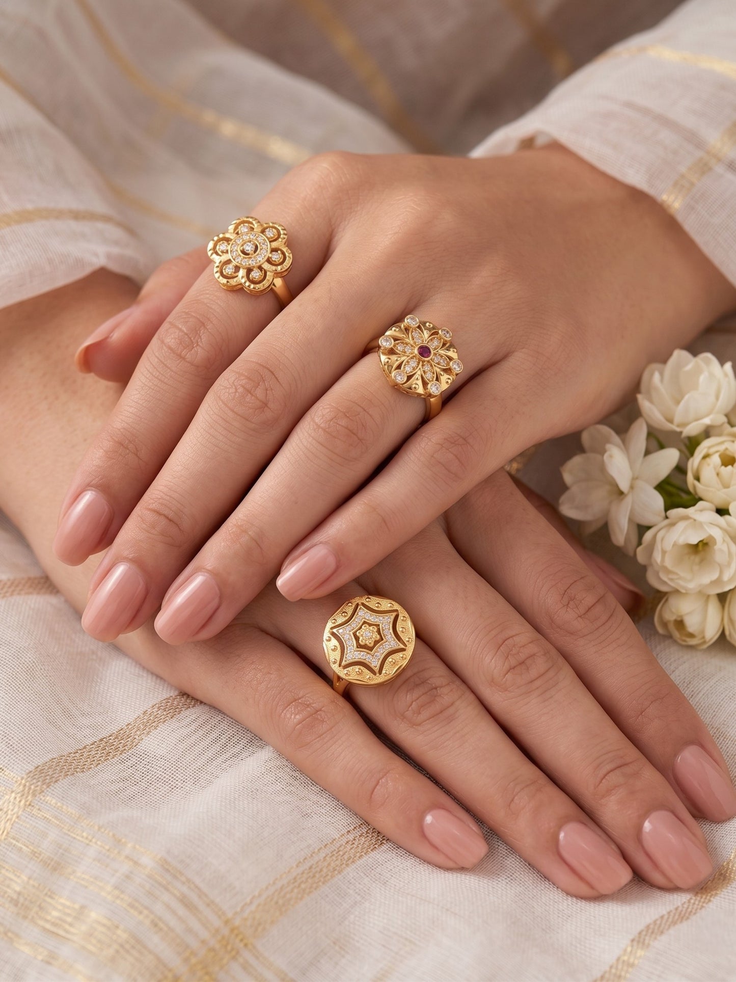 Gold Plated Adjustable Combo of 3 Rings for Women