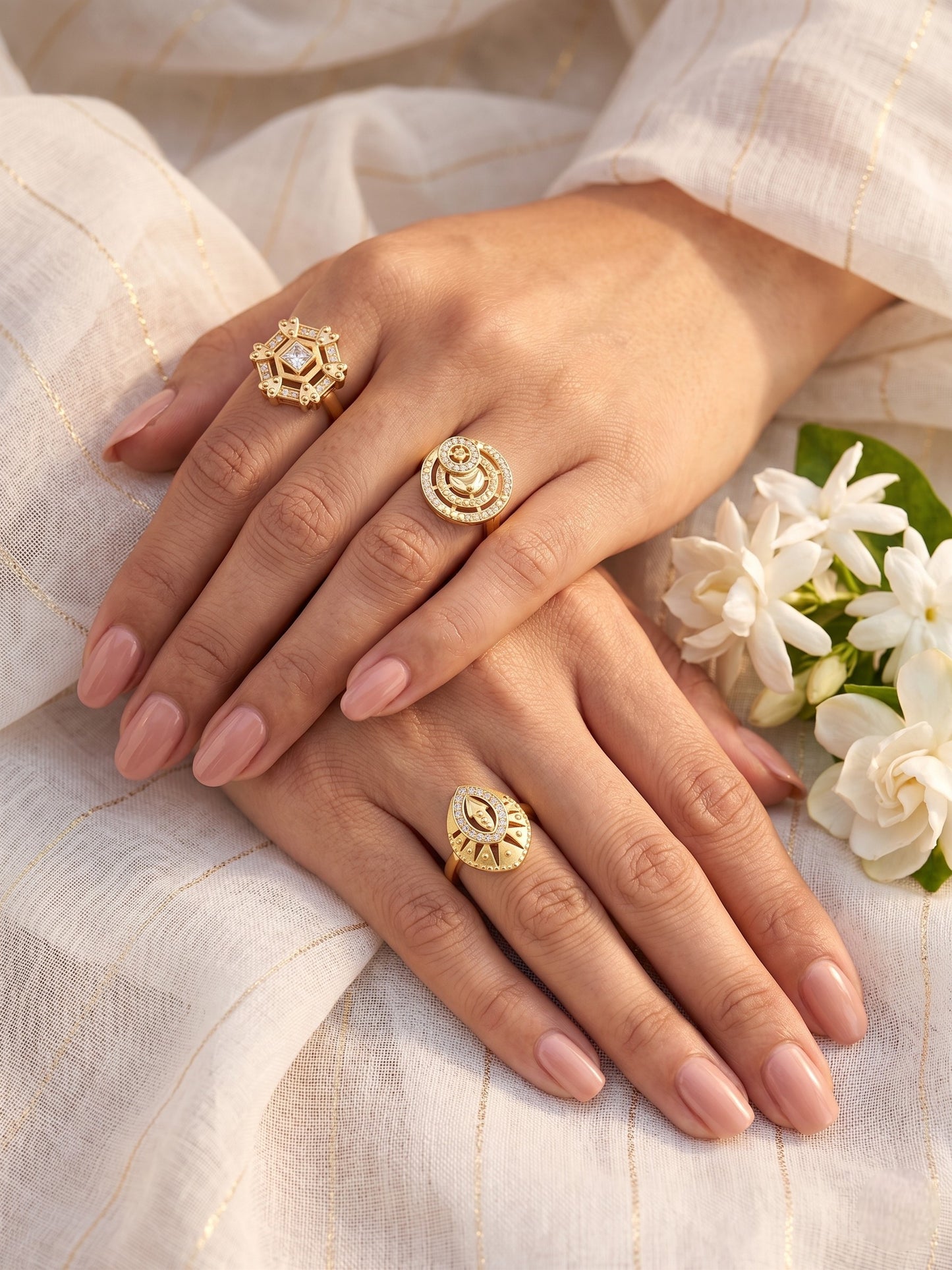 Gold Plated Adjustable Combo of 3 Rings for Women