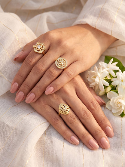 Gold Plated Adjustable Combo of 3 Rings for Women