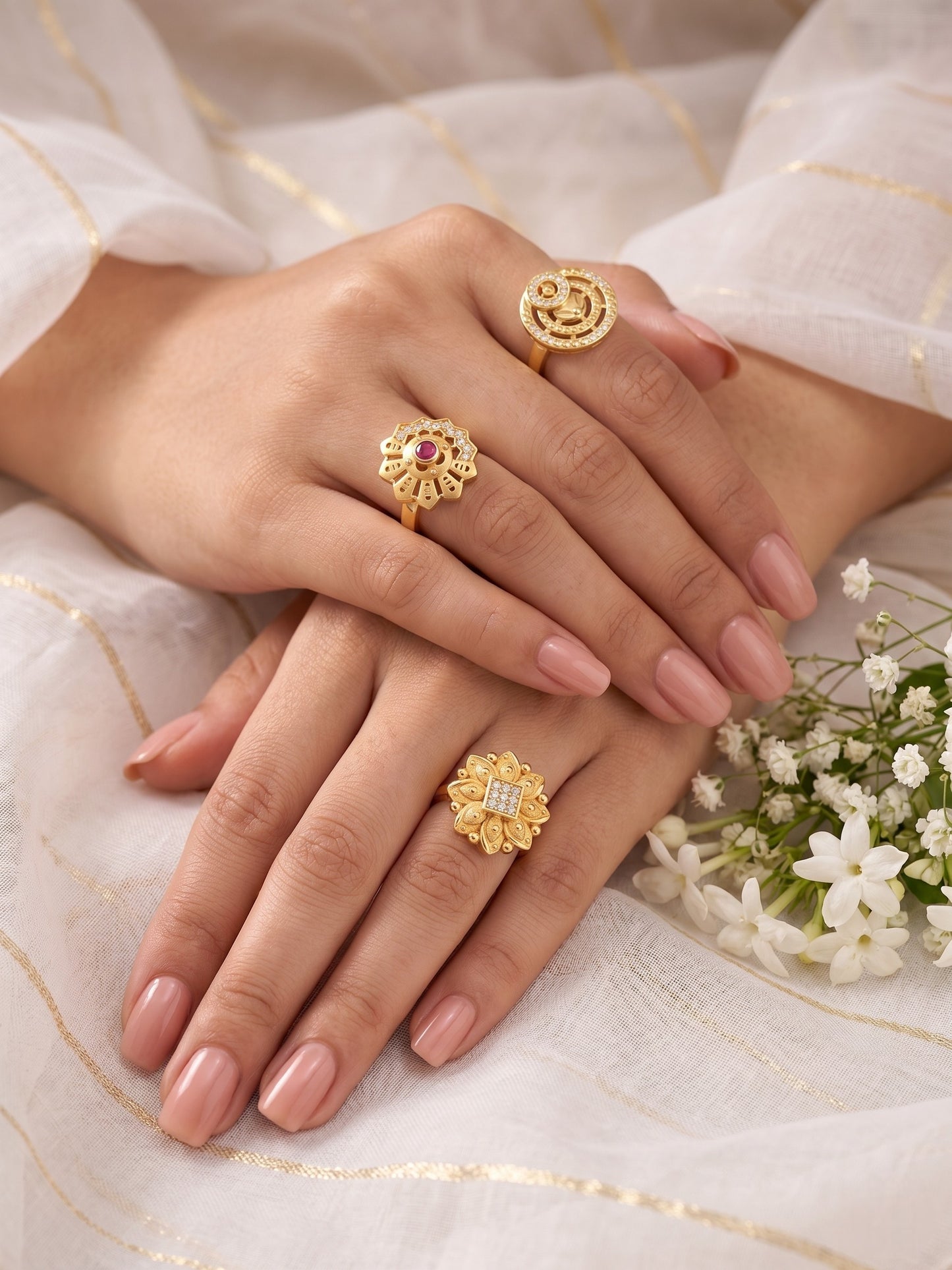 Gold Plated Adjustable Combo of 3 Rings for Women