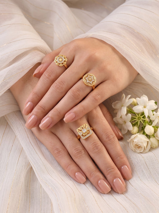 Gold Plated Adjustable Combo of 3 Rings for Women