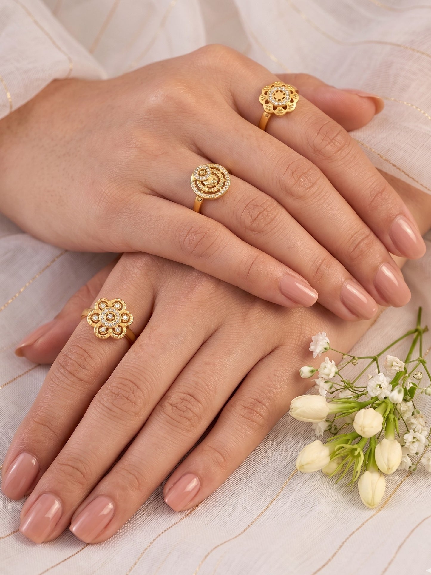 Gold Plated Adjustable Combo of 3 Rings for Women