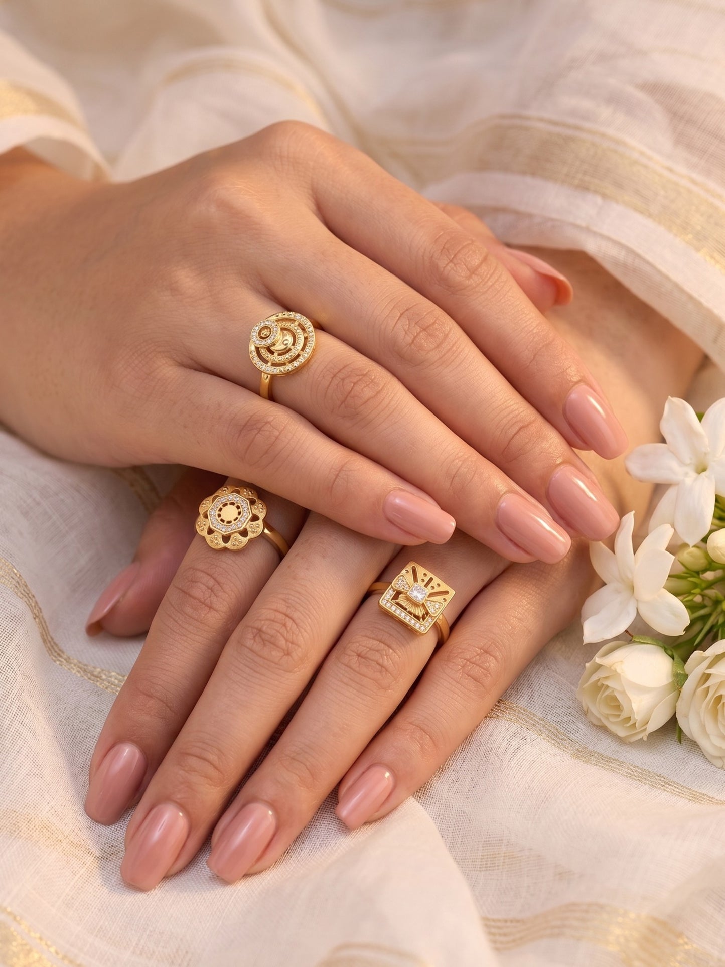 Gold Plated Adjustable Combo of 3 Rings for Women