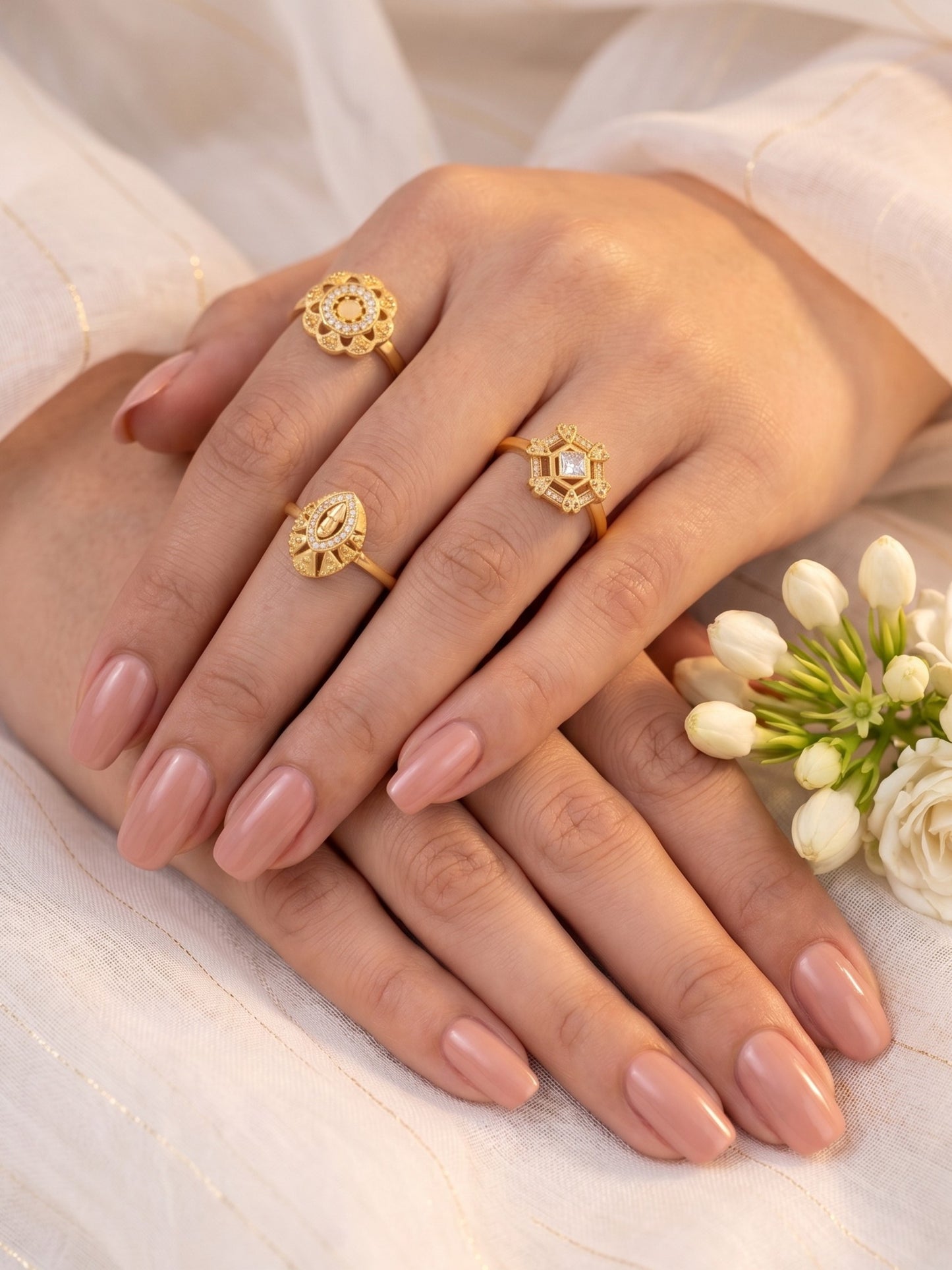 Gold Plated Adjustable Combo of 3 Rings for Women