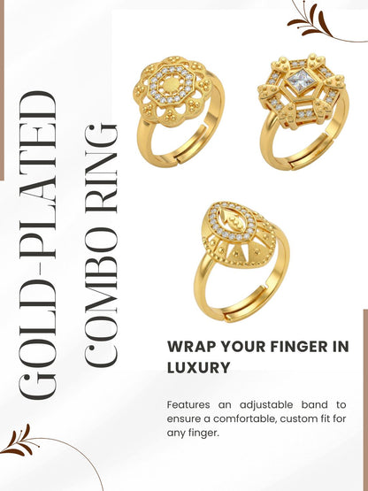 Gold Plated Adjustable Combo of 3 Rings for Women
