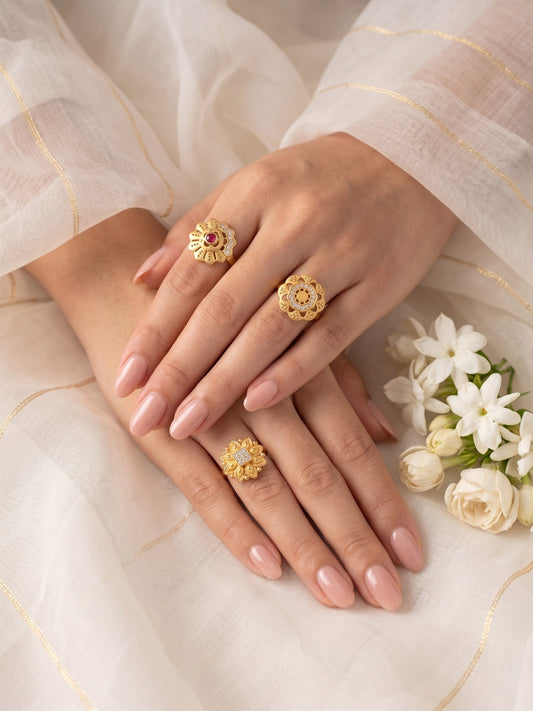 Gold Plated Adjustable Combo of 3 Rings for Women