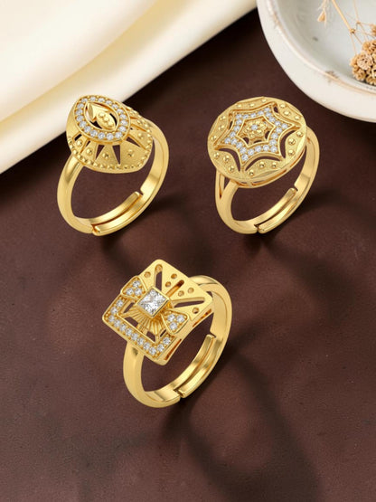 Gold Plated Adjustable Combo of 3 Rings for Women