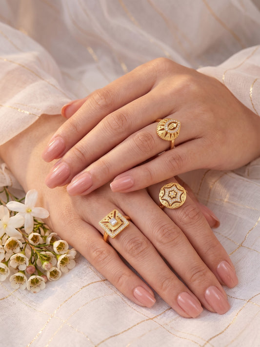 Gold Plated Adjustable Combo of 3 Rings for Women