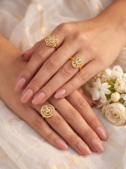 Gold Plated Adjustable Combo of 3 Rings for Women