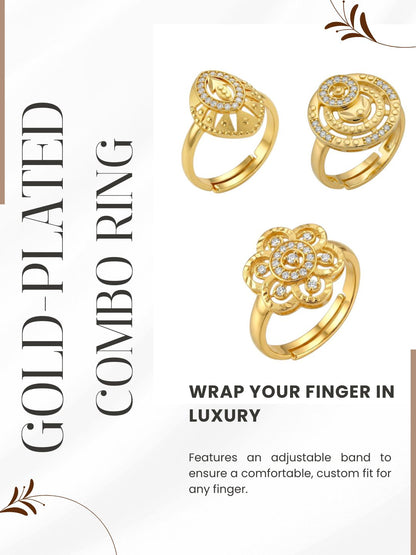 Gold Plated Adjustable Combo of 3 Rings for Women