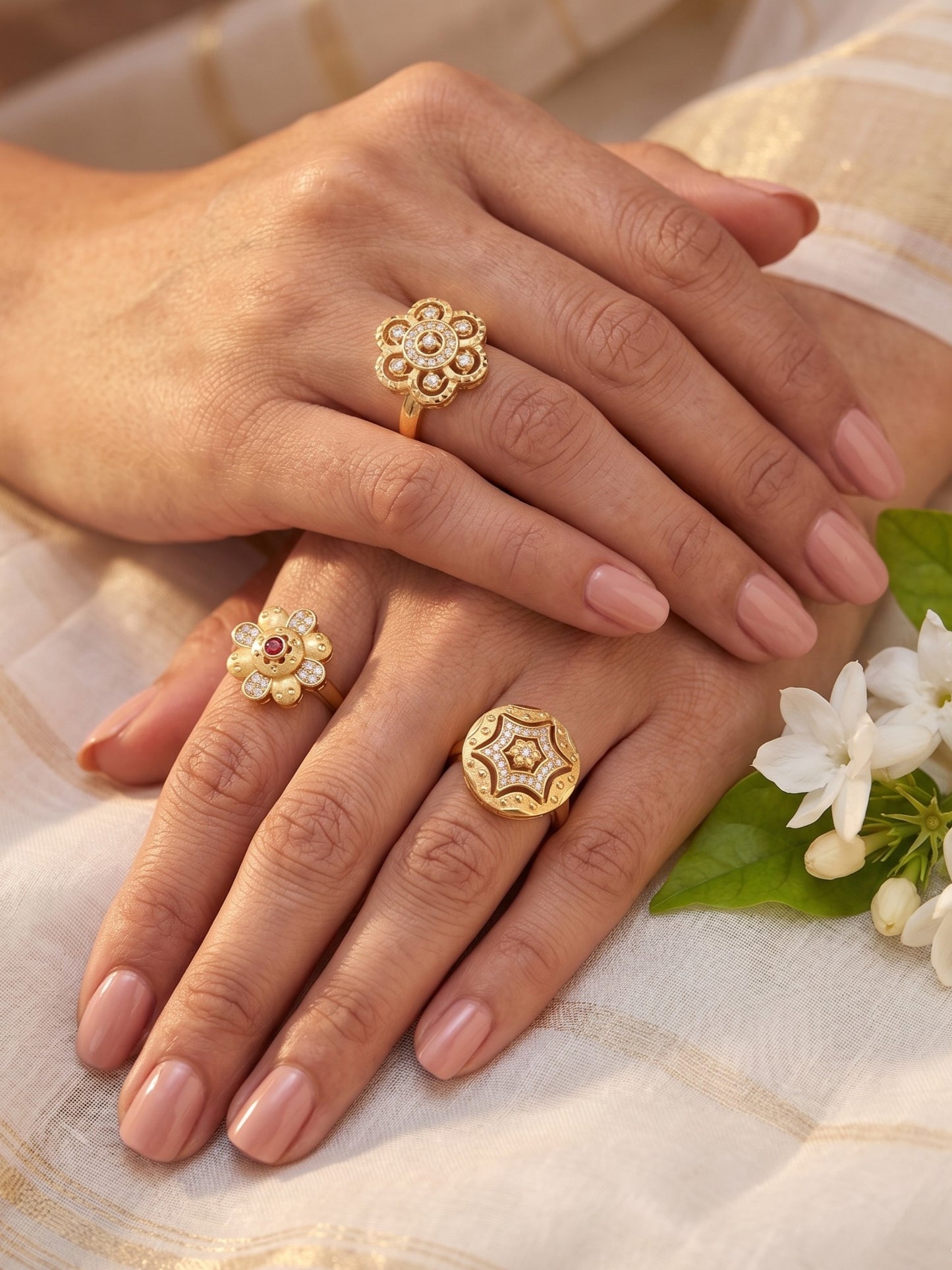 Gold Plated Adjustable Combo of 3 Rings for Women