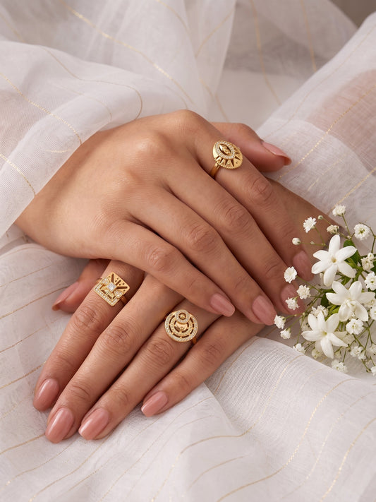 Gold Plated Adjustable Combo of 3 Rings for Women