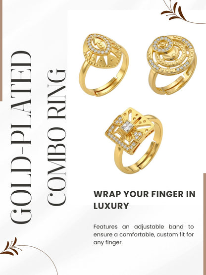 Gold Plated Adjustable Combo of 3 Rings for Women