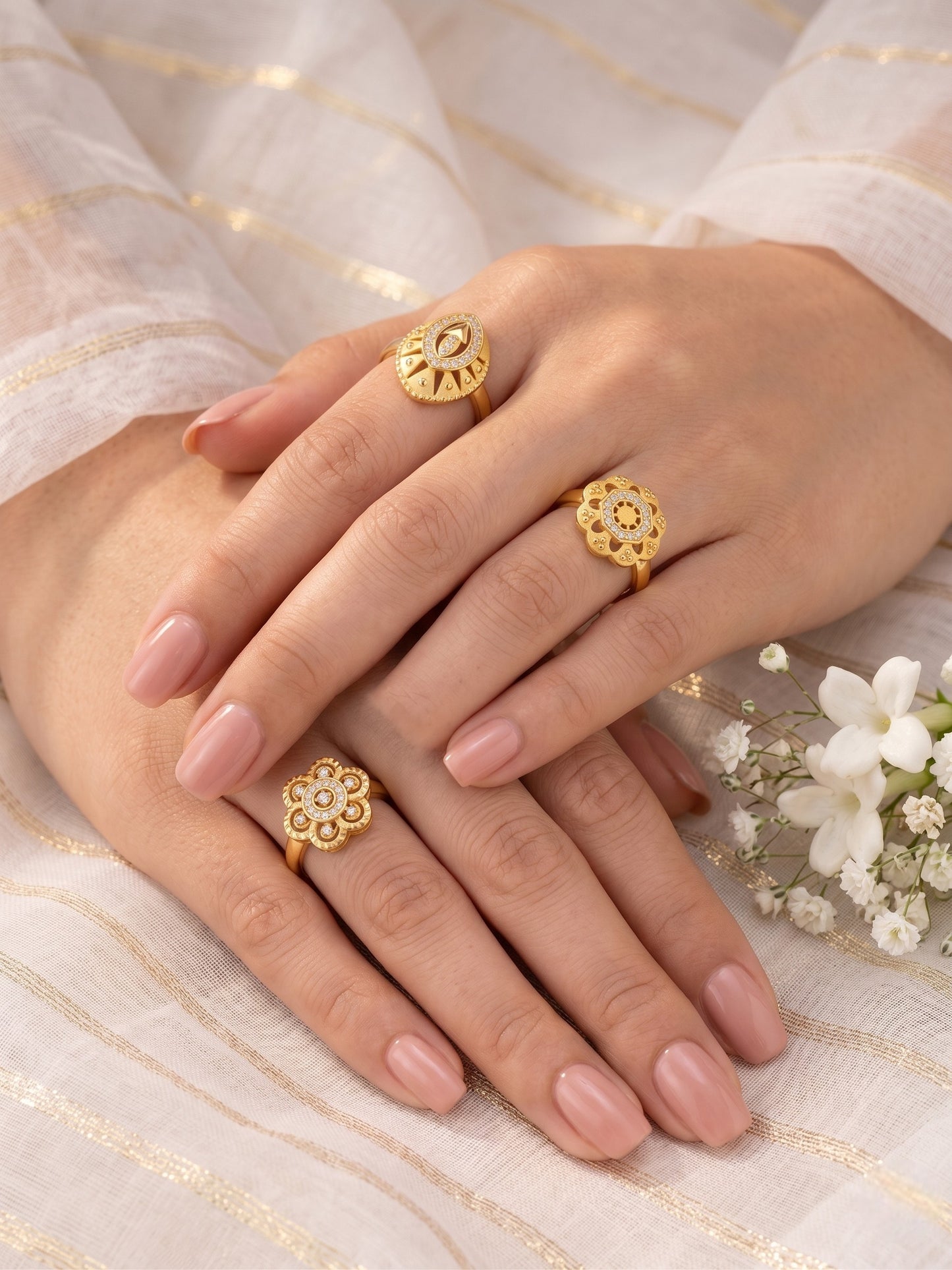 Gold Plated Adjustable Combo of 3 Rings for Women