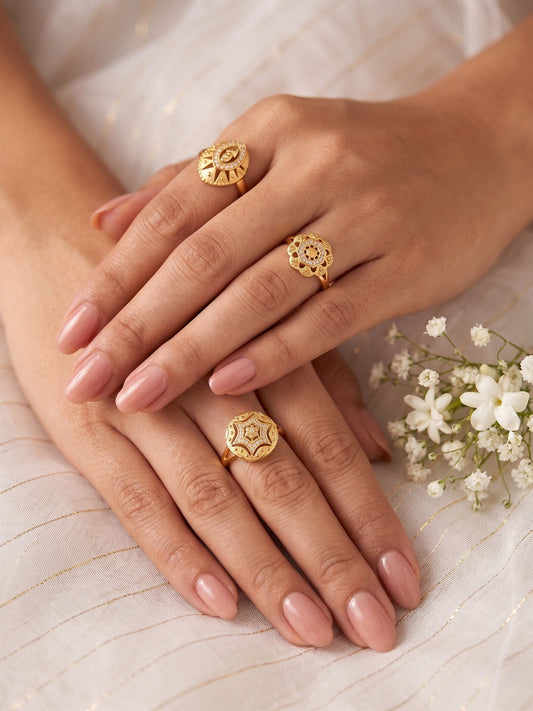 Gold Plated Adjustable Combo of 3 Rings for Women