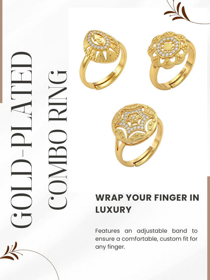 Gold Plated Adjustable Combo of 3 Rings for Women