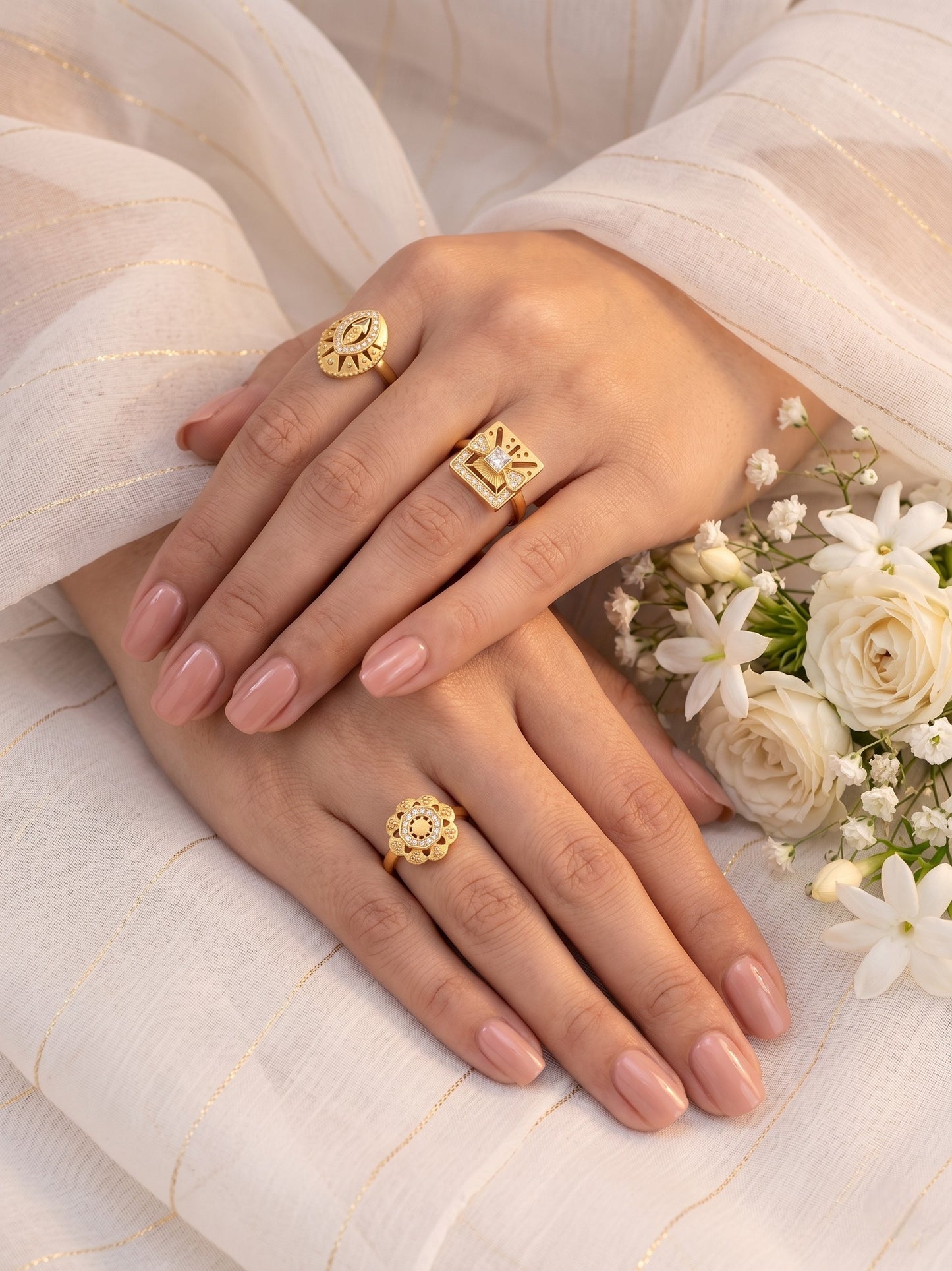 Gold Plated Adjustable Combo of 3 Rings for Women