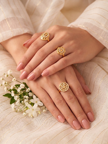 Gold Plated Adjustable Combo of 3 Rings for Women