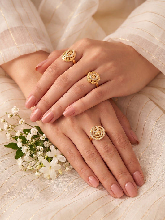 Gold Plated Adjustable Combo of 3 Rings for Women