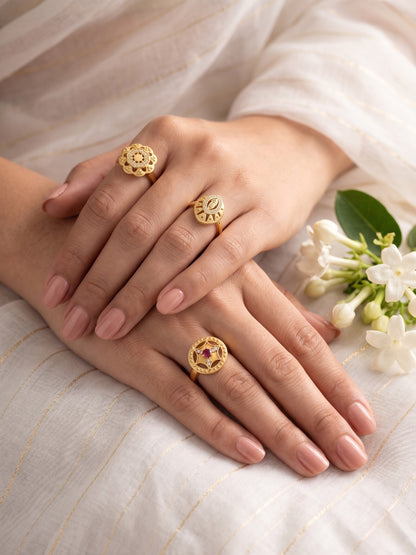 Gold Plated Adjustable Combo of 3 Rings for Women